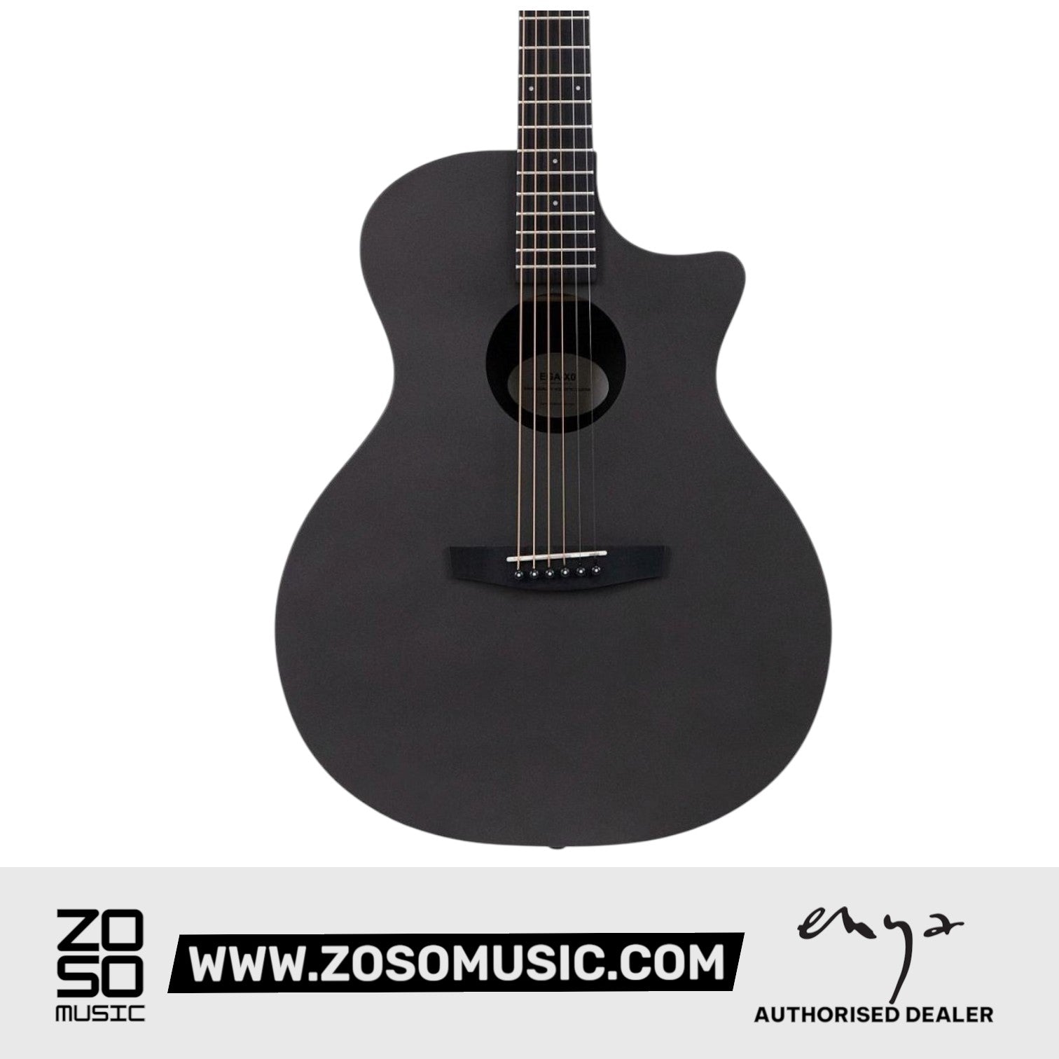 Zoso Music Enya EGA-X0 41-inch acoustic guitar with a sleek matte black finish and cutaway body design.