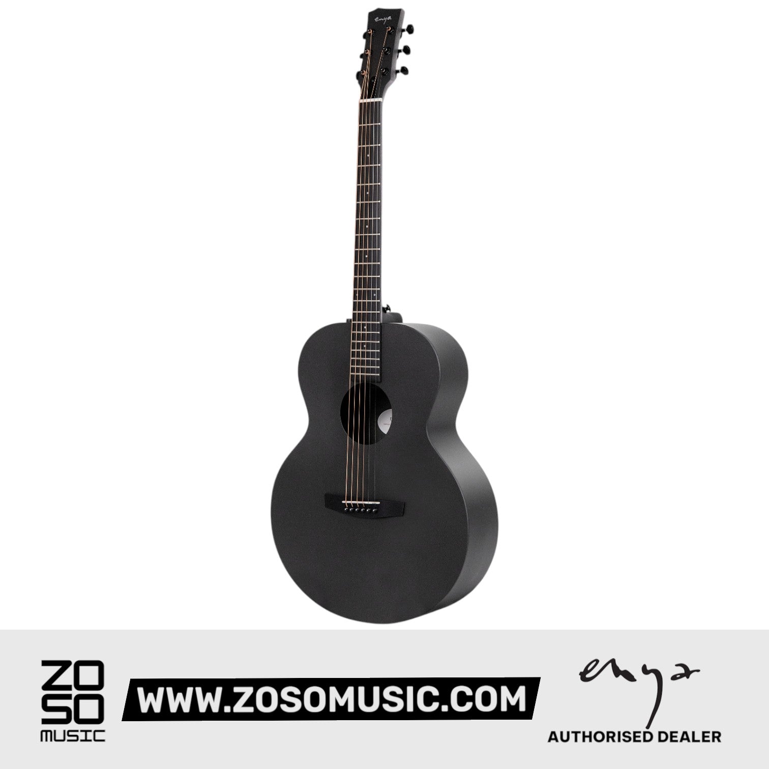 Zoso Music Enya EM-X0 36-inch acoustic guitar in matte black with HPL spruce top and koa back and sides