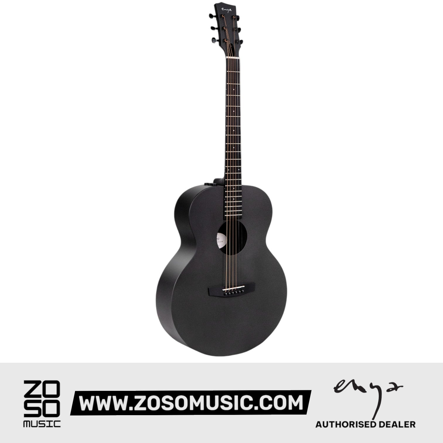 Zoso Music Enya EM-X0 36-inch acoustic guitar in matte black with HPL spruce top and koa back and sides