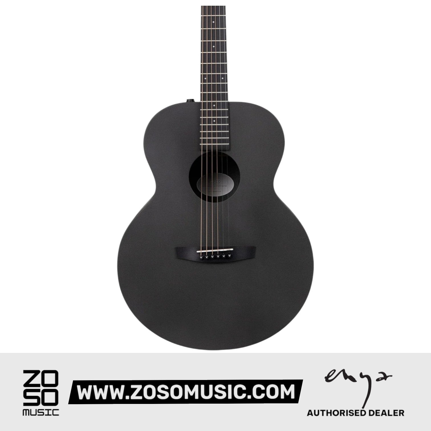 Zoso Music Enya EM-X0 36-inch matte black acoustic guitar with HPL spruce top and auditorium body shape