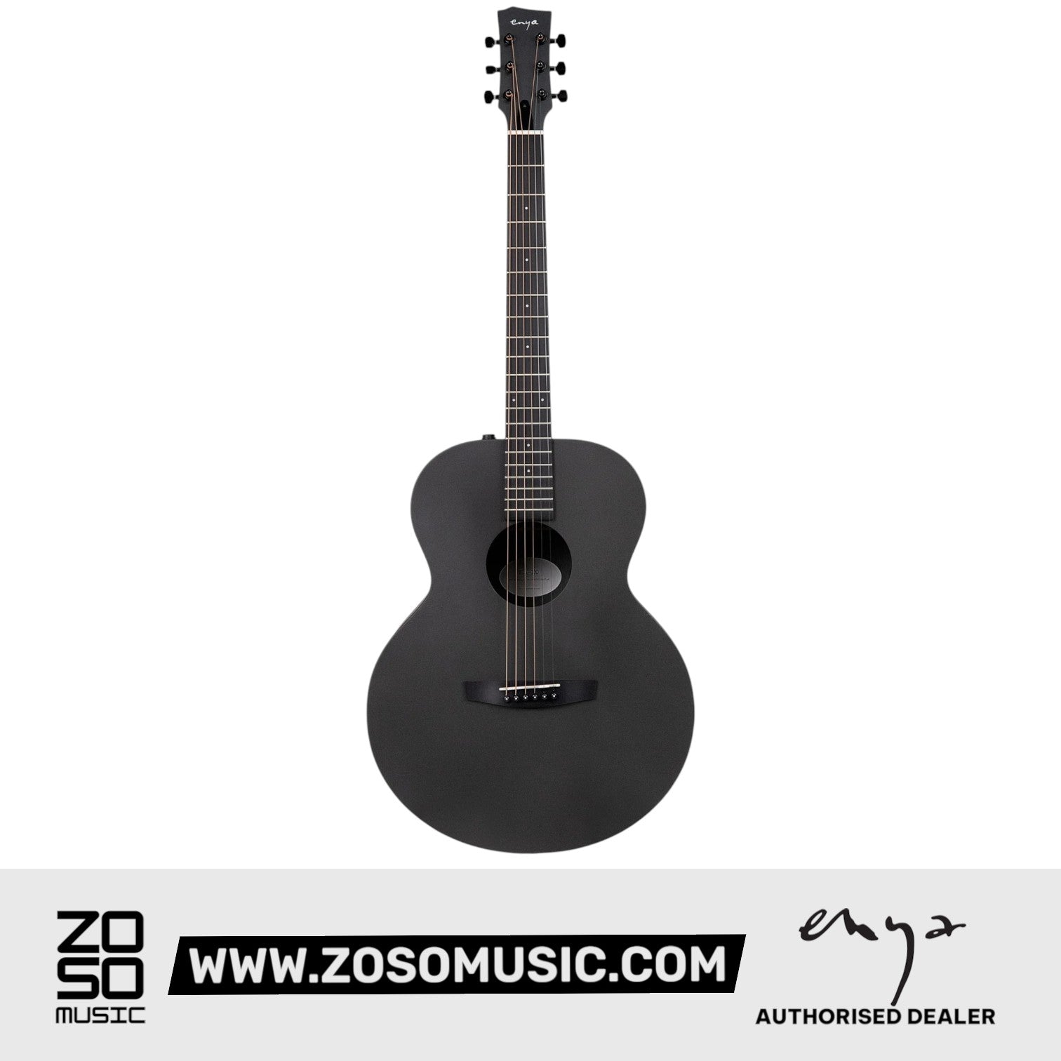 Zoso Music Enya EM-X0 36-inch acoustic guitar in matte black with HPL spruce top and auditorium body shape