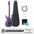 Zoso Music Enya Inspire smart electric guitar in royal purple with carbon fiber body, gig bag, and charging accessories.