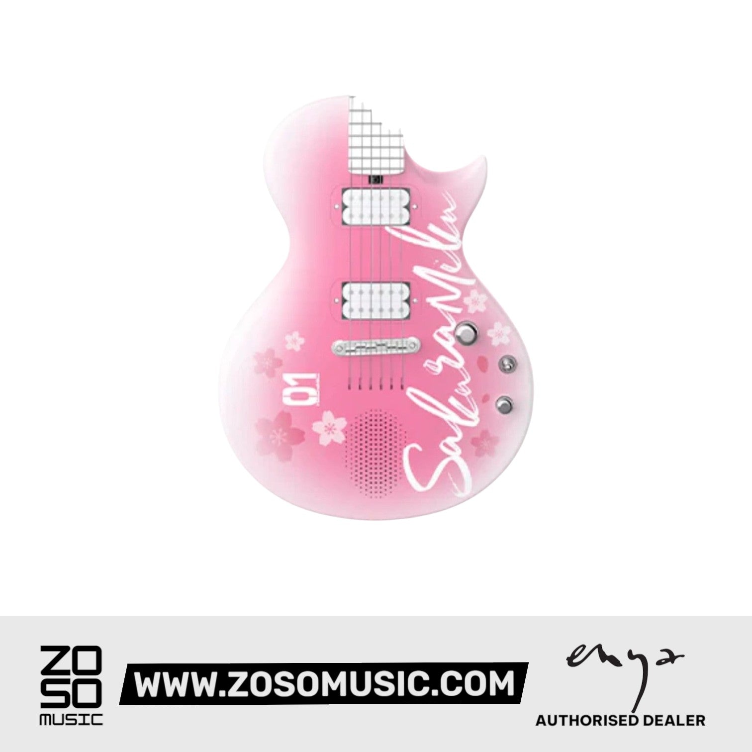 Zoso Music Enya Nova GO Sonic Sakura Miku edition electric guitar in pink with cherry blossom floral graphics
