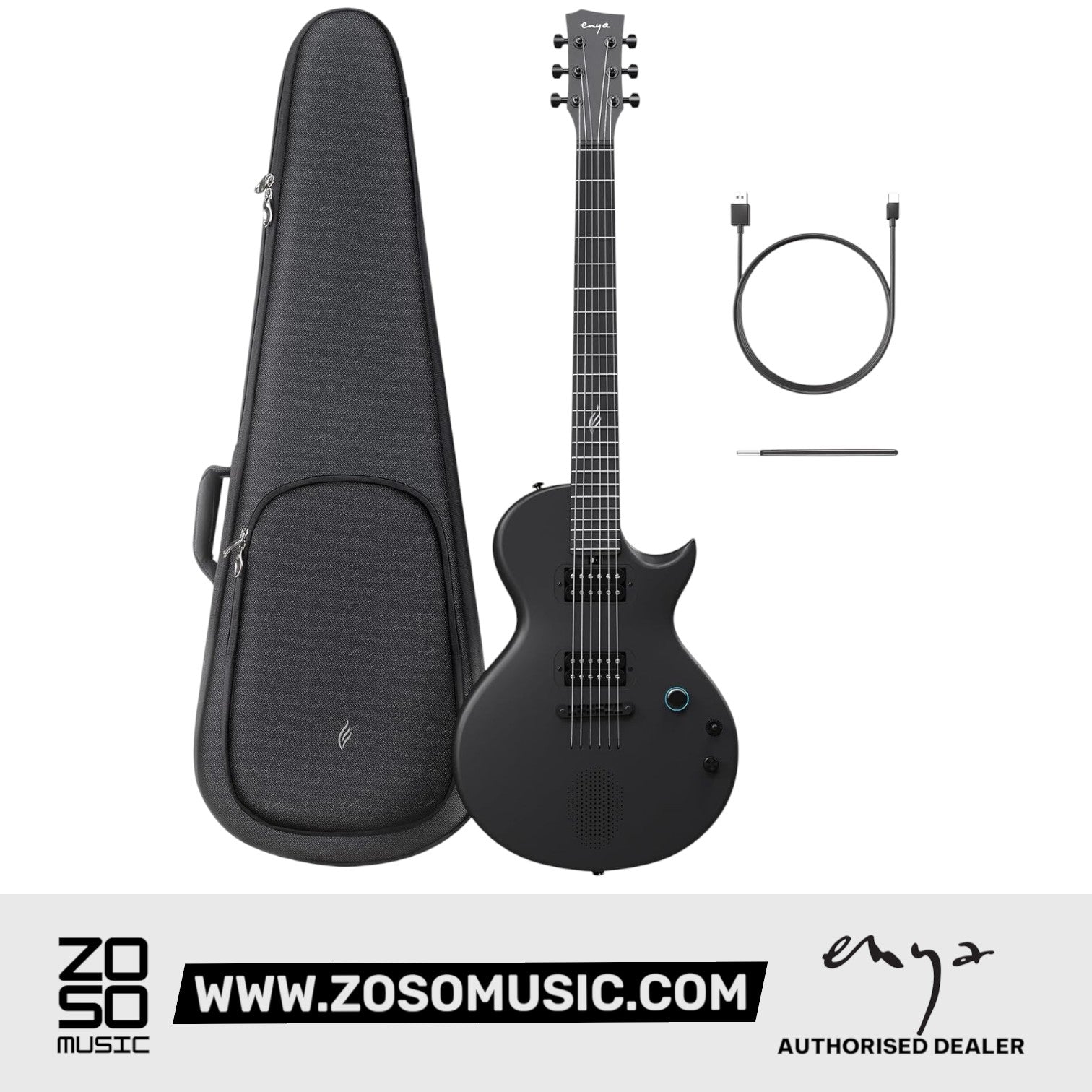 Zoso Music Enya Nova GO Sonic black carbon fiber smart electric guitar with gig bag and charging cable