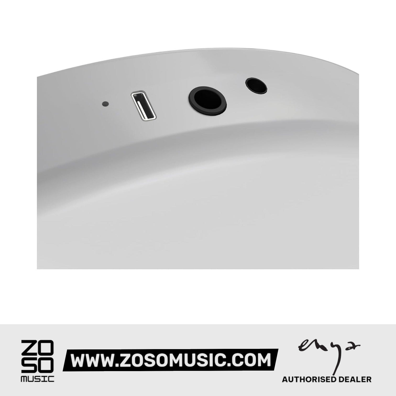 Zoso Music Enya Nova GO Sonic electric guitar white body showing USB charging port and audio output jacks