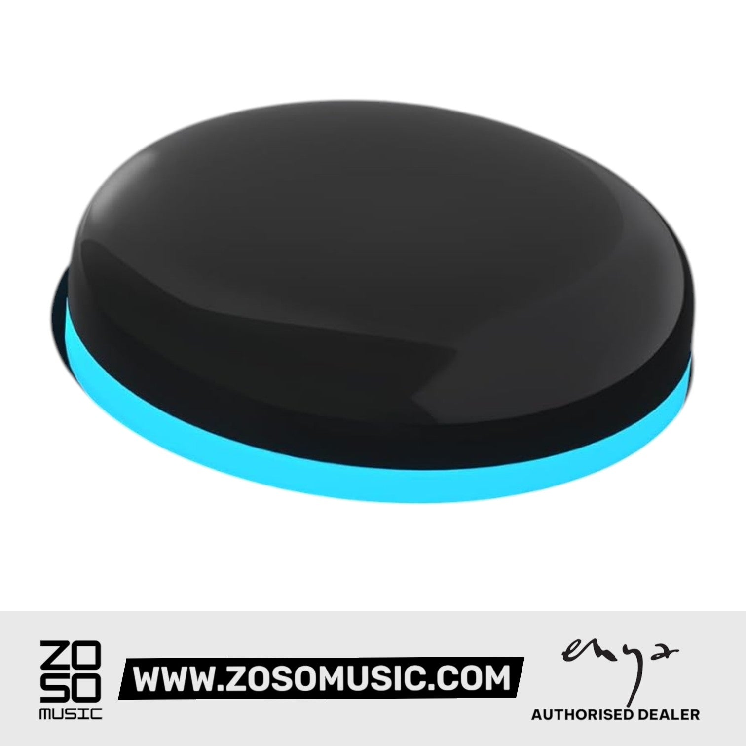 Zoso Music Enya Nova GO Sonic smart electric guitar wireless speaker accessory in black with a glowing blue base