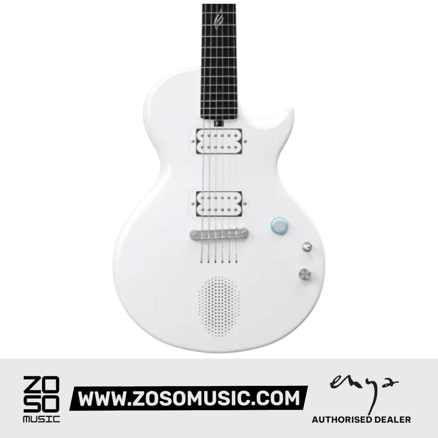 Zoso Music Enya Nova GO Sonic electric guitar in white with carbon fiber body and integrated smart speaker system