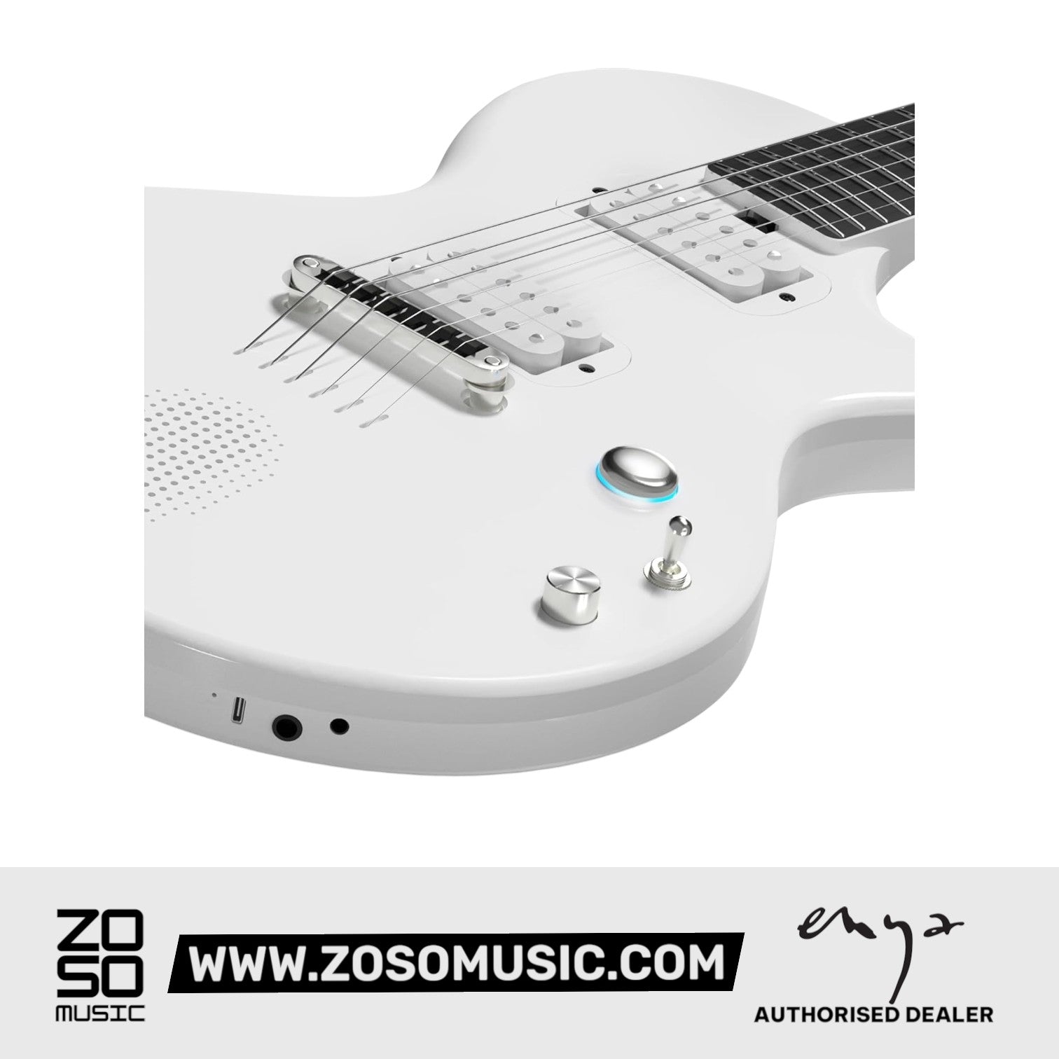 Zoso Music Enya Nova GO Sonic electric guitar in white with carbon fiber body and integrated smart audio controls