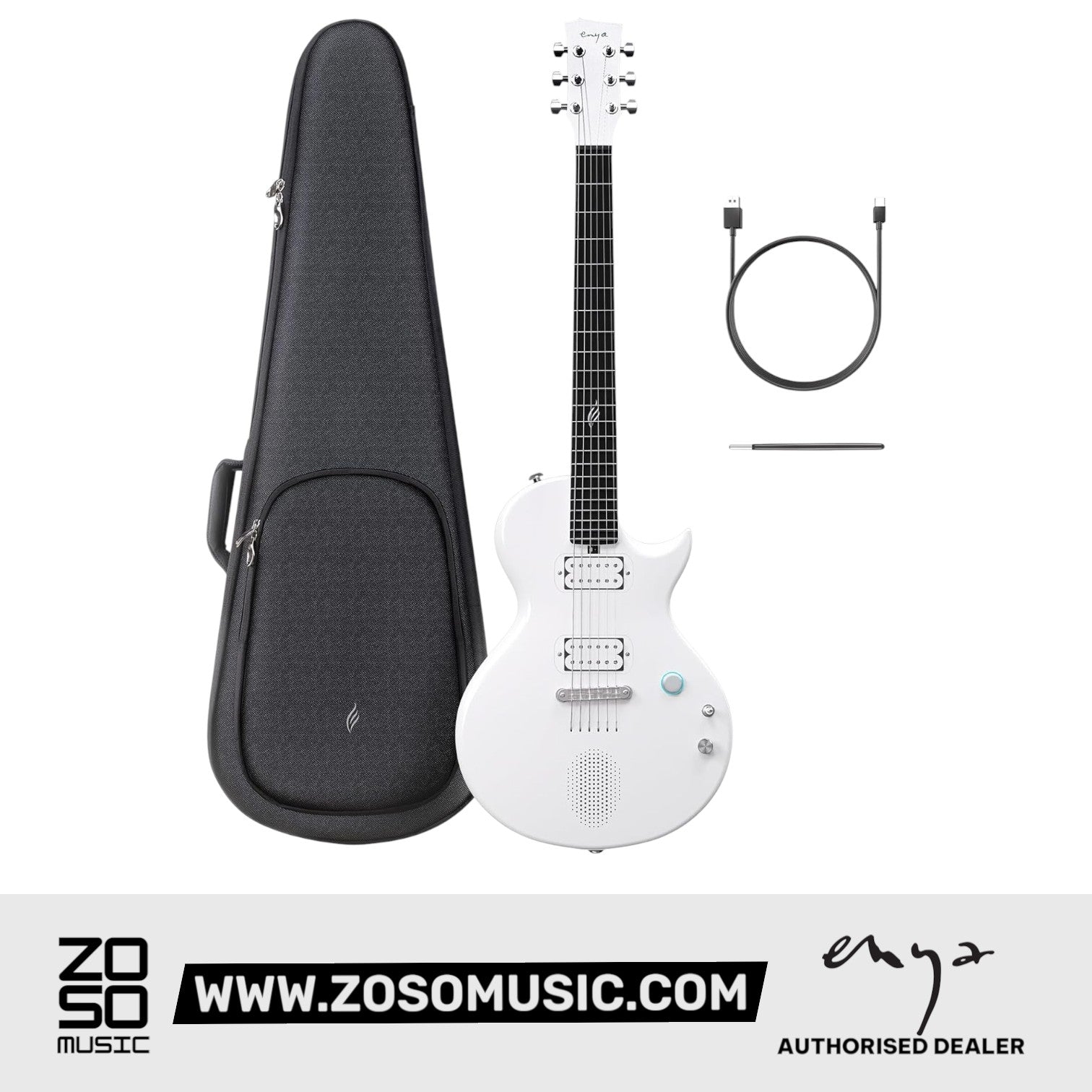 Zoso Music Enya Nova GO Sonic white carbon fiber smart electric guitar with gig bag and charging cable