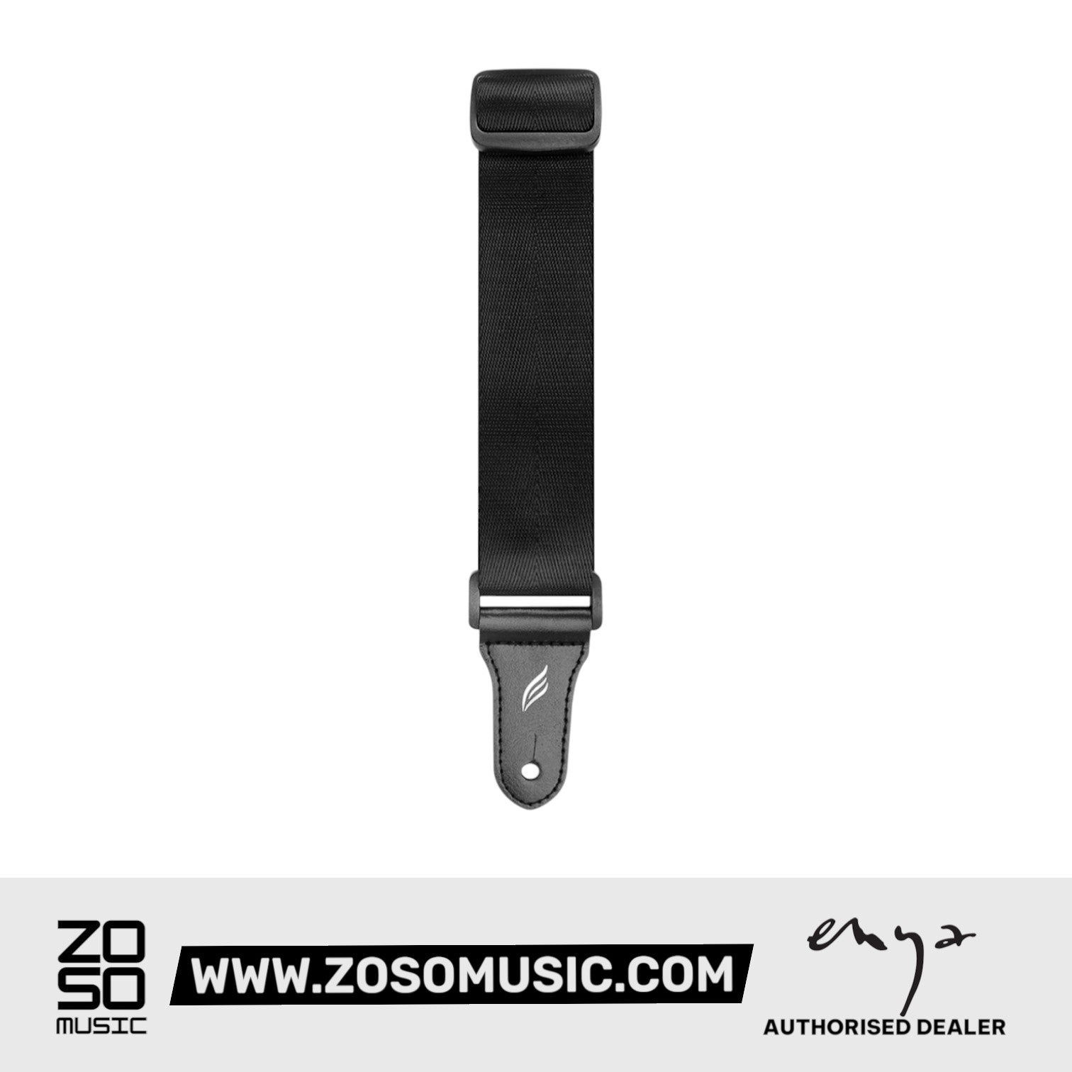 Zoso Music Enya Nova U series black woven nylon ukulele strap with durable leather ends and adjustable buckle
