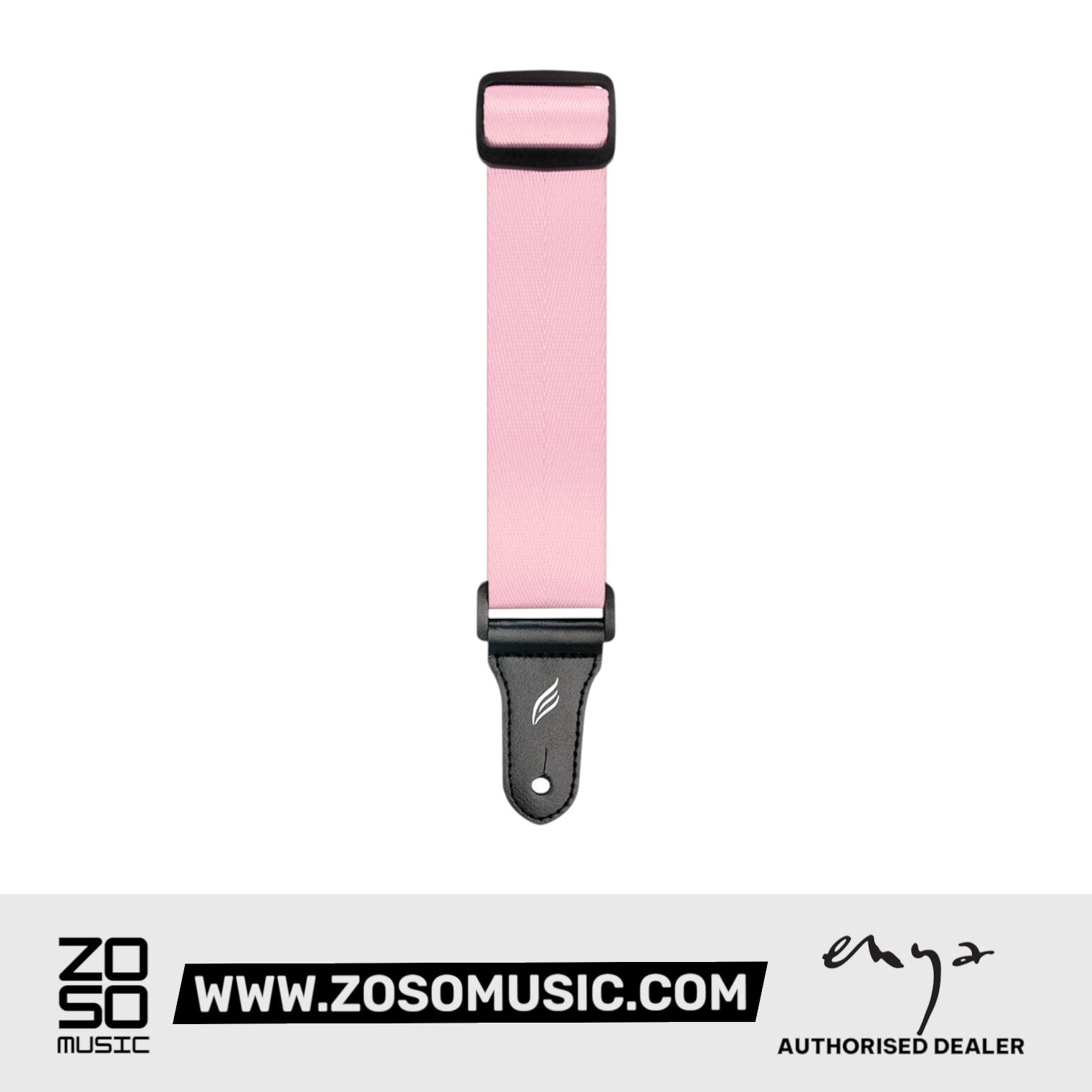 Zoso Music Enya Nova U series pink woven nylon ukulele strap with black leather ends and adjustable buckle