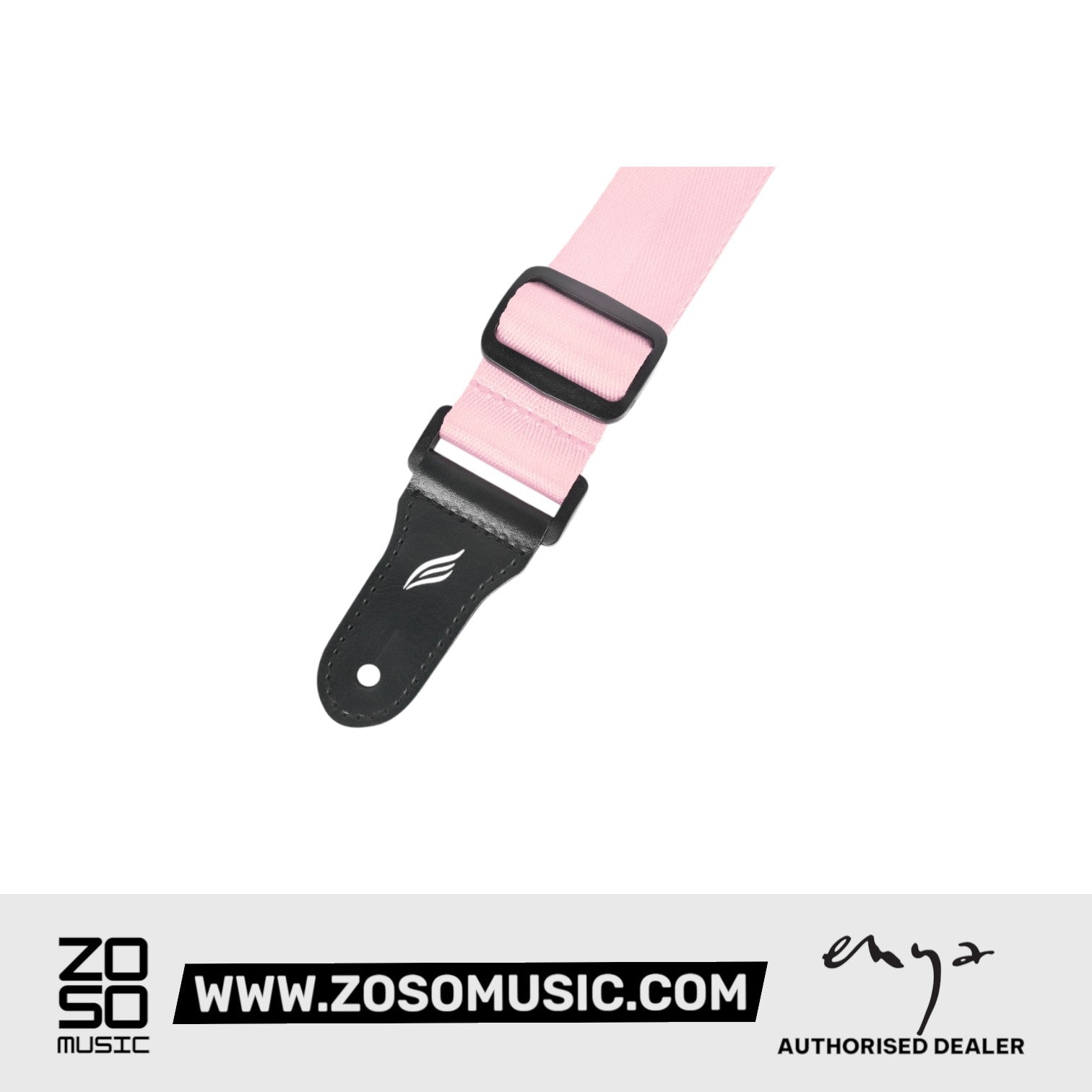 Zoso Music Enya Nova U series pink woven nylon ukulele strap with black leather ends and adjustable buckle