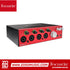 Zoso Music Focusrite Clarett+ 4Pre USB-C audio interface with red front panel, four mic preamps, and monitor controls.
