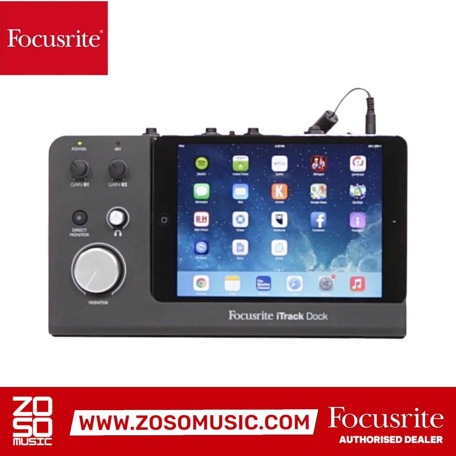 Zoso Music Focusrite iTrack Dock 2-channel iPad recording interface with Lightning connector and monitor controls