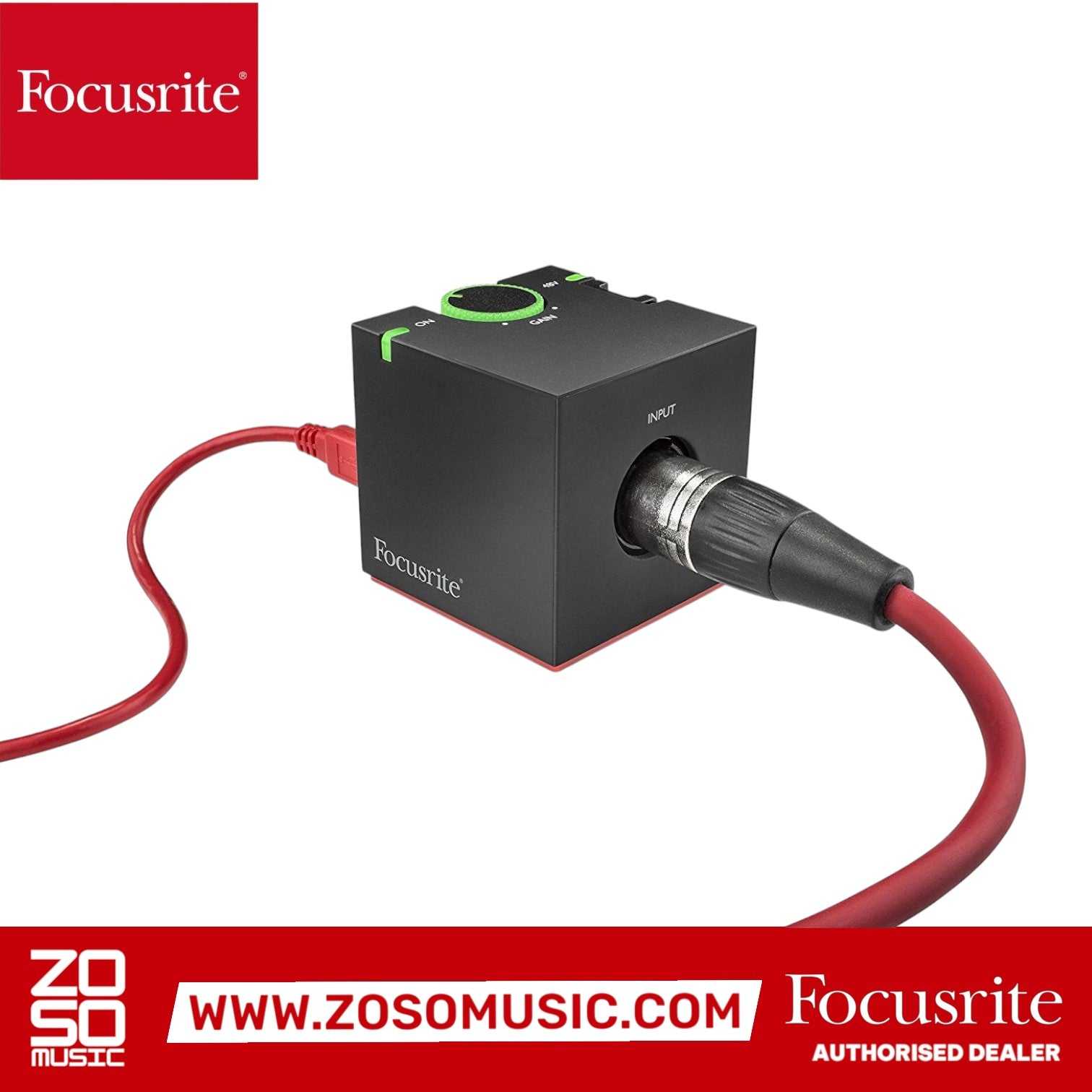 Zoso Music Focusrite iTrack One microphone preamp and instrument input for iOS devices with illuminated gain halo