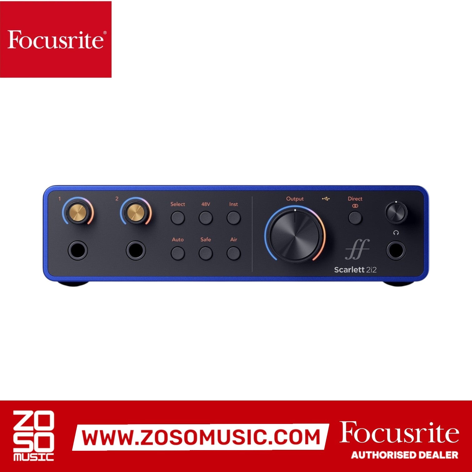 Zoso Music Focusrite Scarlett 2i2 4th Gen Anniversary Edition audio interface in iconic blue aluminium chassis