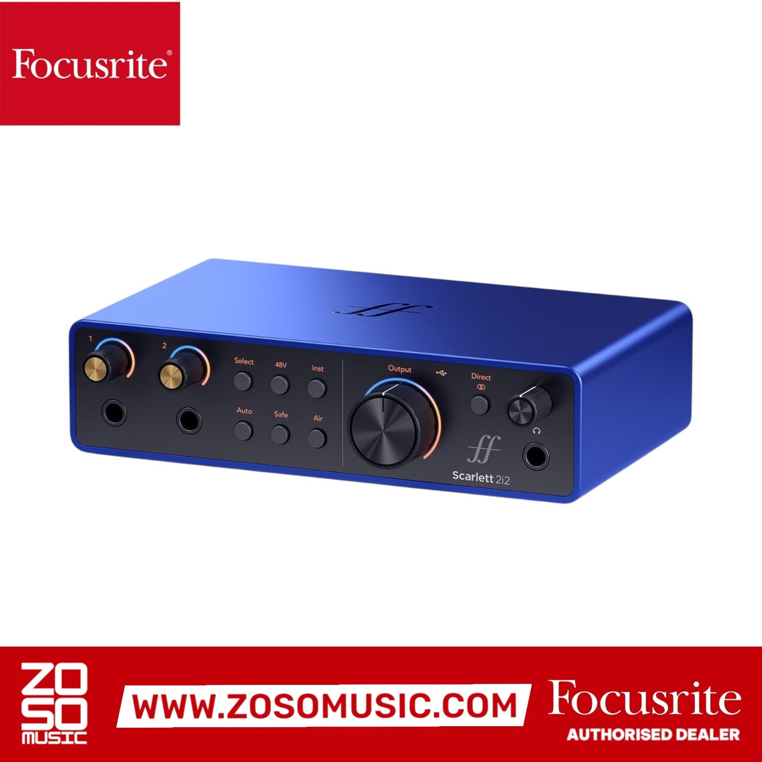 Zoso Music Focusrite Scarlett 2i2 4th Gen Anniversary Edition audio interface in iconic blue aluminium chassis