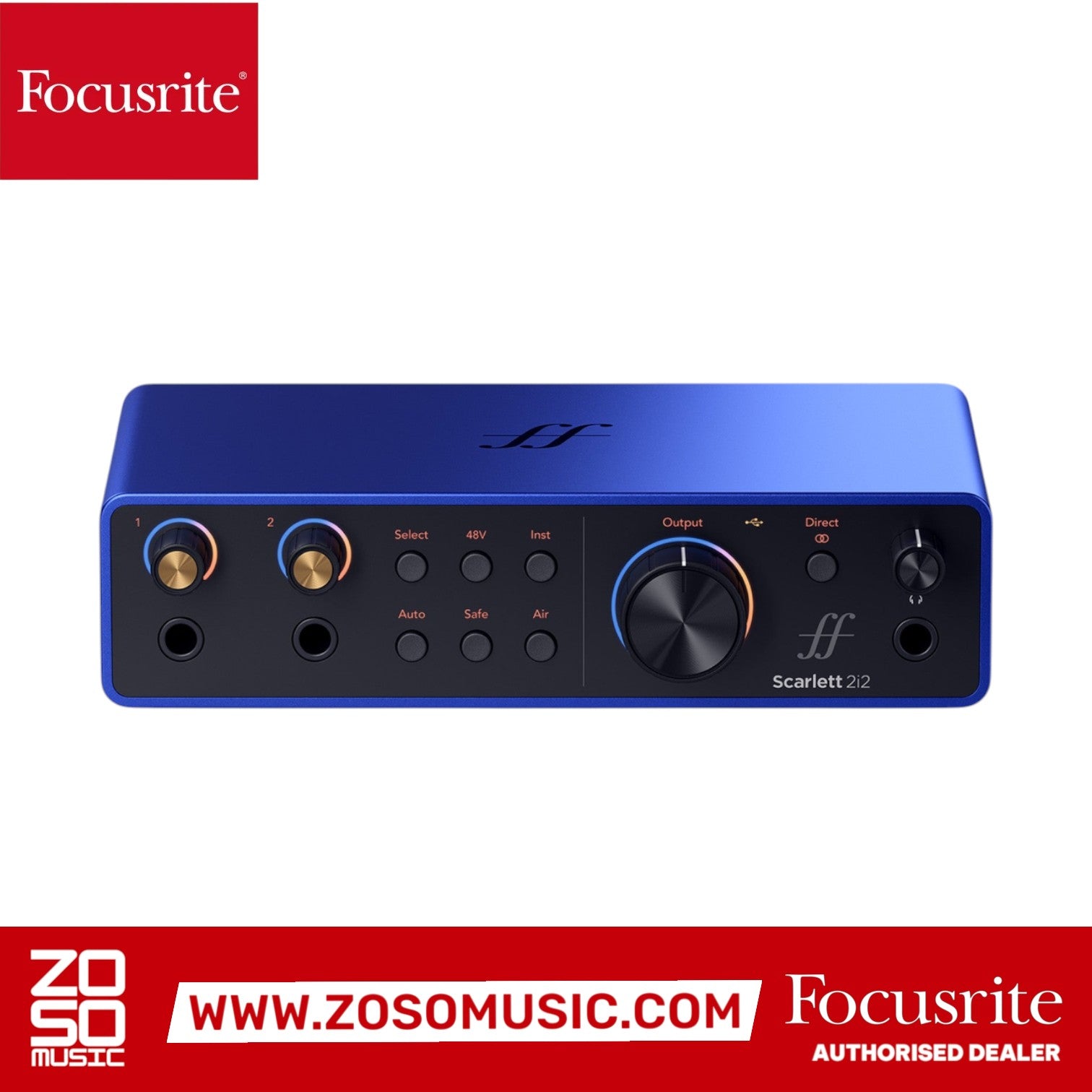 Zoso Music Focusrite Scarlett 2i2 4th Gen Anniversary Edition audio interface in iconic blue aluminium chassis