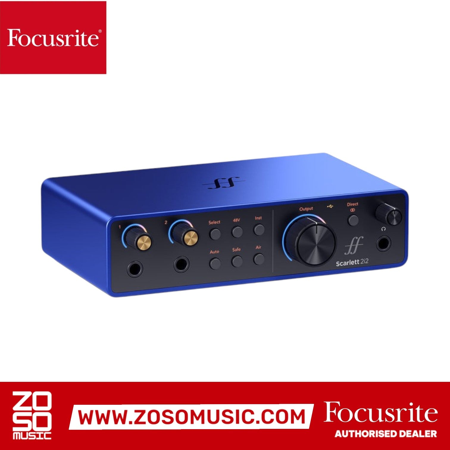 Zoso Music Focusrite Scarlett 2i2 4th Gen Anniversary Edition audio interface in iconic ISA blue aluminium chassis
