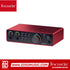 Zoso Music Focusrite Scarlett 2i2 4th Gen red USB audio interface with front panel controls and input jacks