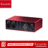 Zoso Music Focusrite Scarlett 4i4 4th Gen USB audio interface in signature red with front panel controls and inputs