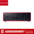 Rear view of the Zoso Music Focusrite Scarlett 4i4 4th Gen audio interface showing MIDI, USB-C, and line I/O ports.