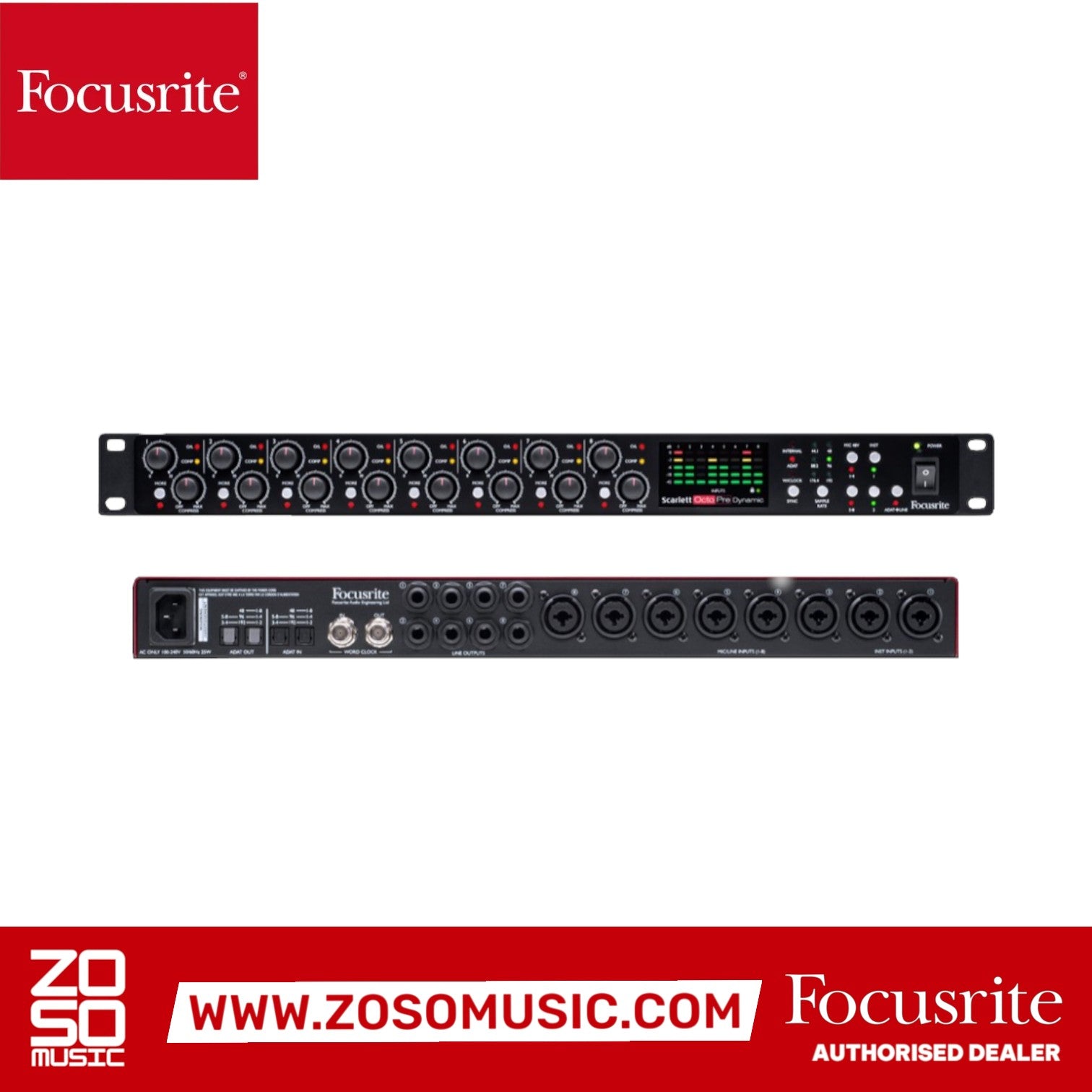 Zoso Music Focusrite Scarlett OctoPre Dynamic 8-channel microphone preamp with analog compression and ADAT connectivity