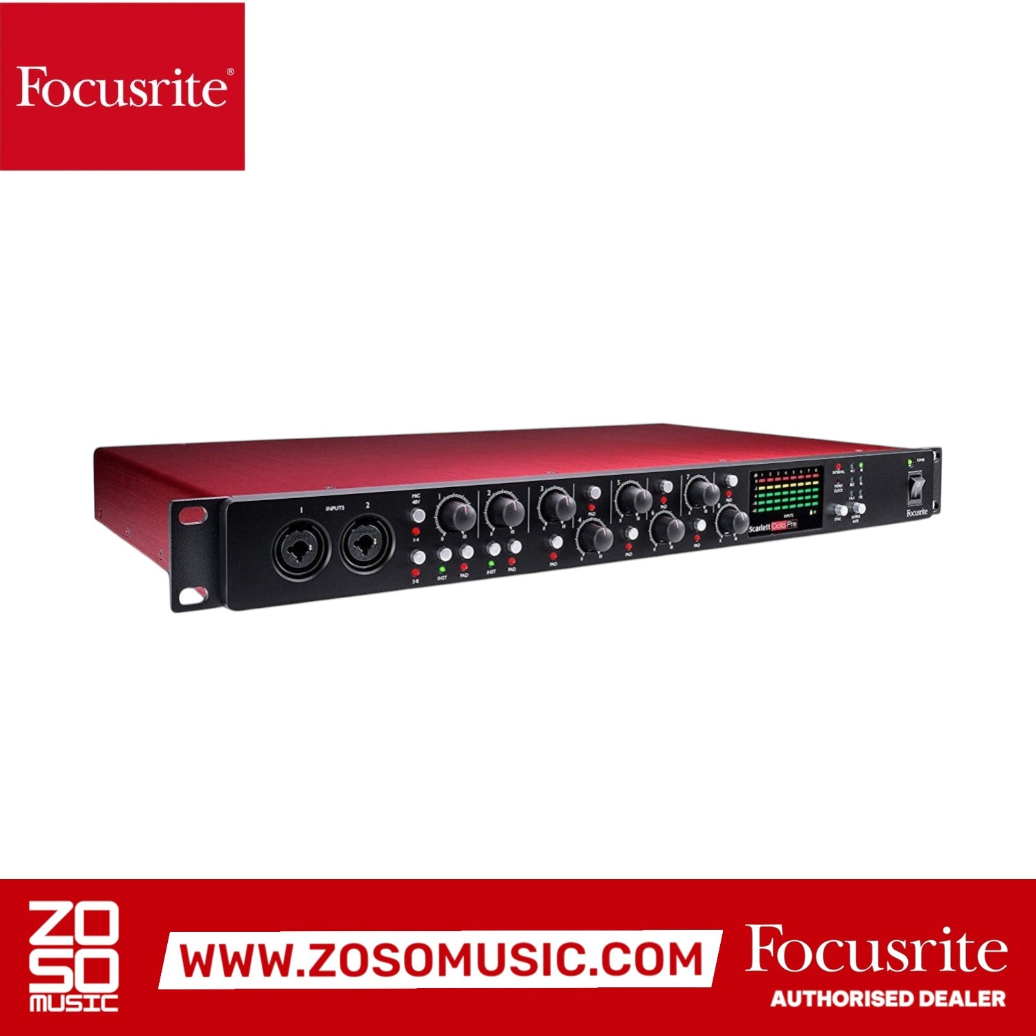 Zoso Music Focusrite Scarlett OctoPre 8-channel microphone preamp with ADAT connectivity and red metal chassis
