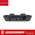 Rear view of the Zoso Music Focusrite Vocaster One audio interface showing XLR, USB-C, and camera output ports.