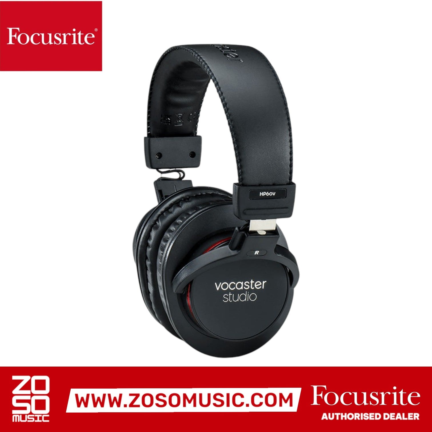 Zoso Music Focusrite Vocaster HP60v closed-back studio headphones in black for podcasting and audio monitoring