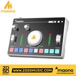Zoso Music Maono AMC2 NEO portable audio mixer with control knobs, sliders, and sound pads for podcasting and streaming.
