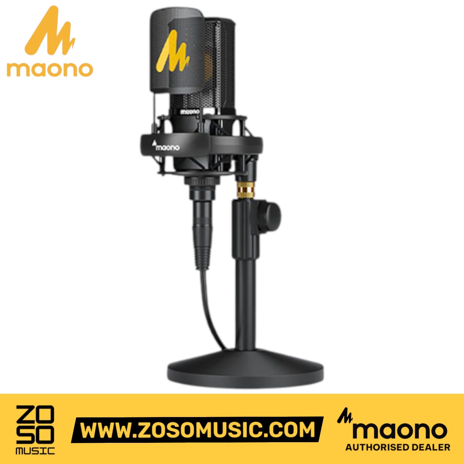 Maono AU-PM500T large diaphragm condenser microphone with pop filter and shock mount from Zoso Music