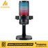 Zoso Music Maono DGM20 condenser USB gaming microphone with vibrant RGB lighting, shock mount, and desktop stand.