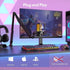 Zoso Music Maono DGM20S RGB gaming microphone on a boom arm with pop filter, set up on a desk for streaming.