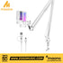 Zoso Music Maono DGM20S white USB gaming microphone with RGB lighting, pop filter, and adjustable boom arm stand.