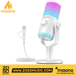 Zoso Music Maono DM30RGB arctic white USB condenser microphone with customizable RGB lighting and desktop stand