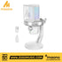 Zoso Music Maono DM40 PRO white wireless condenser microphone with RGB lighting, pop filter, and USB-C receiver.