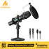 Zoso Music Maono AU-HD300T black dynamic microphone kit with shock mount, pop filter, and USB/XLR cables.