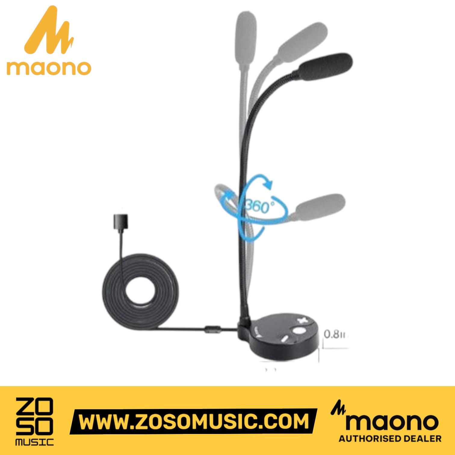 Zoso Music Maono GM10 USB gooseneck condenser microphone with adjustable neck and foam windscreen for clear audio