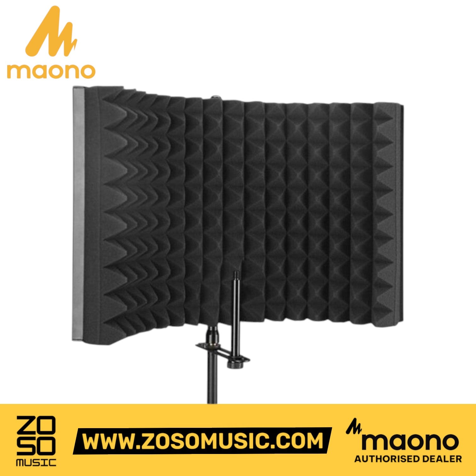 Zoso Music Maono AU-MIS50 2-panel microphone isolation shield with black high-density acoustic foam for vocal recording