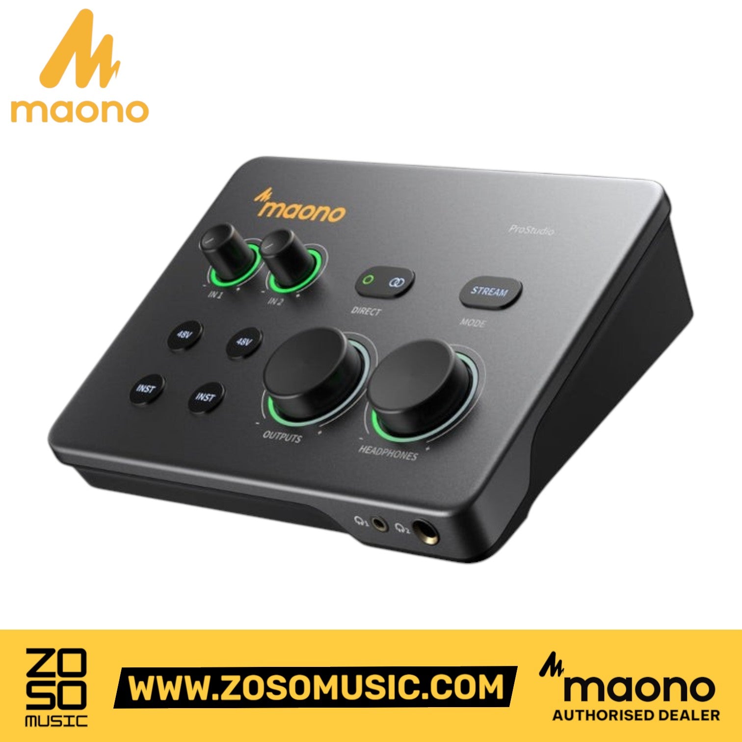 Zoso Music Maono P2 USB hybrid audio interface with dual XLR inputs and sleek aluminum chassis for studio recording