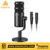 Zoso Music Maono PD100 black dynamic XLR podcast microphone with a sturdy metal desktop stand and included XLR cable.