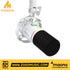 Zoso Music Maono PD200X white dynamic podcast microphone with RGB lighting, shock mount, and USB/XLR dual connectivity.