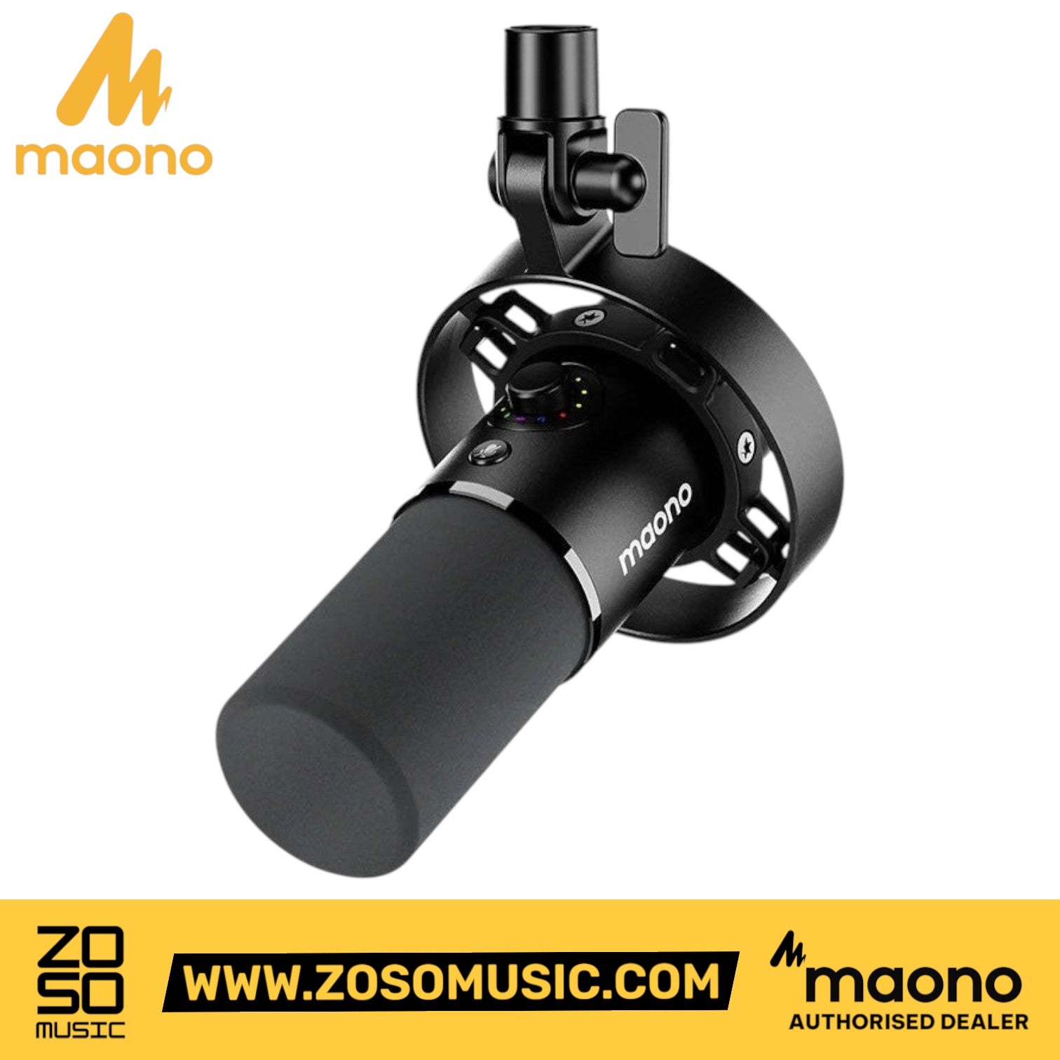 Zoso Music Maono PD300X black dynamic USB XLR microphone with integrated smart knob and shock mount