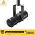Zoso Music Maono PD400X black dynamic microphone with cardioid polar pattern, USB and XLR outputs, and mute button.