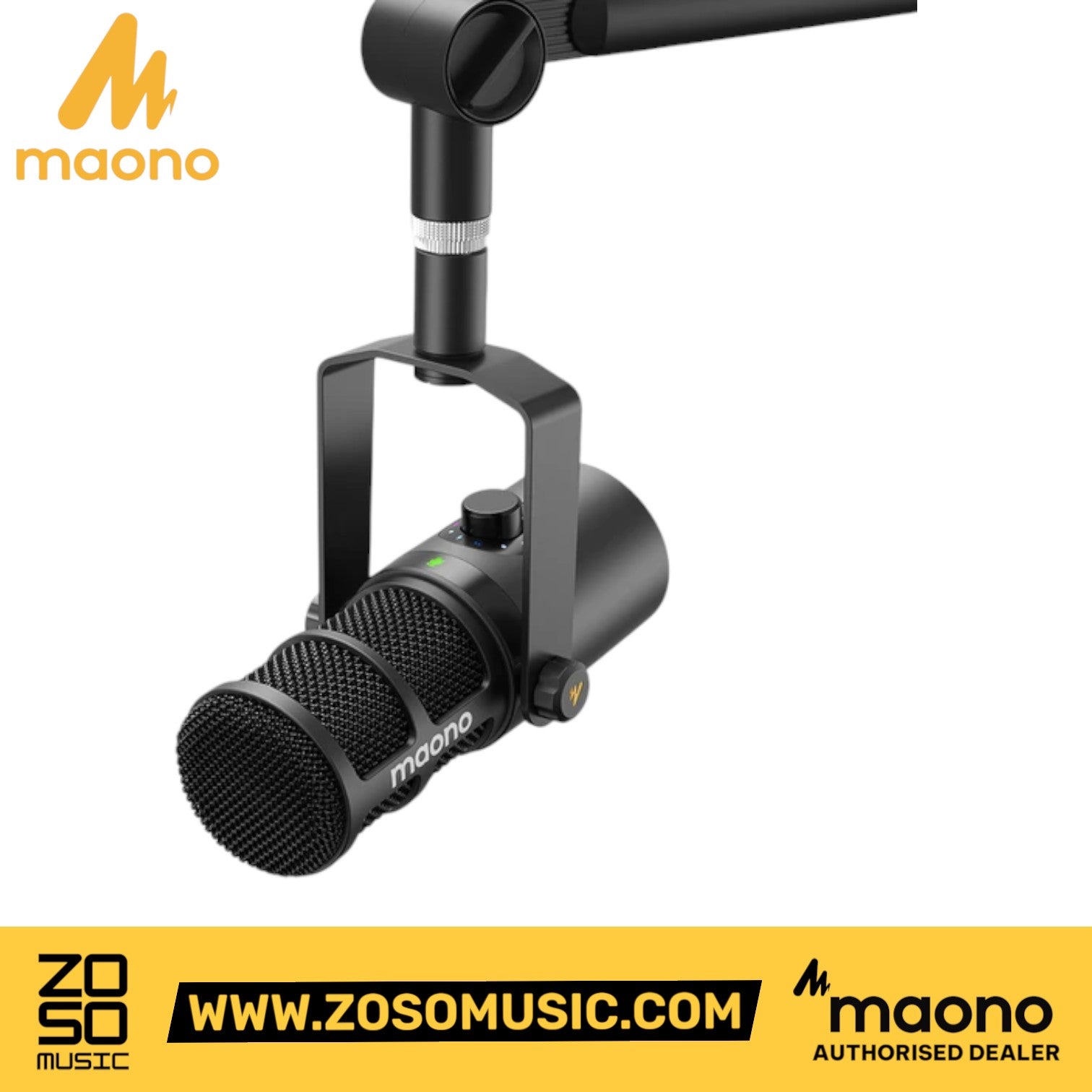 Zoso Music Maono PD400X professional dynamic microphone with cardioid polar pattern and integrated boom arm mount