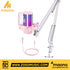 Zoso Music Maono DGM20S pink USB gaming microphone with RGB lighting, pop filter, and adjustable boom arm stand.