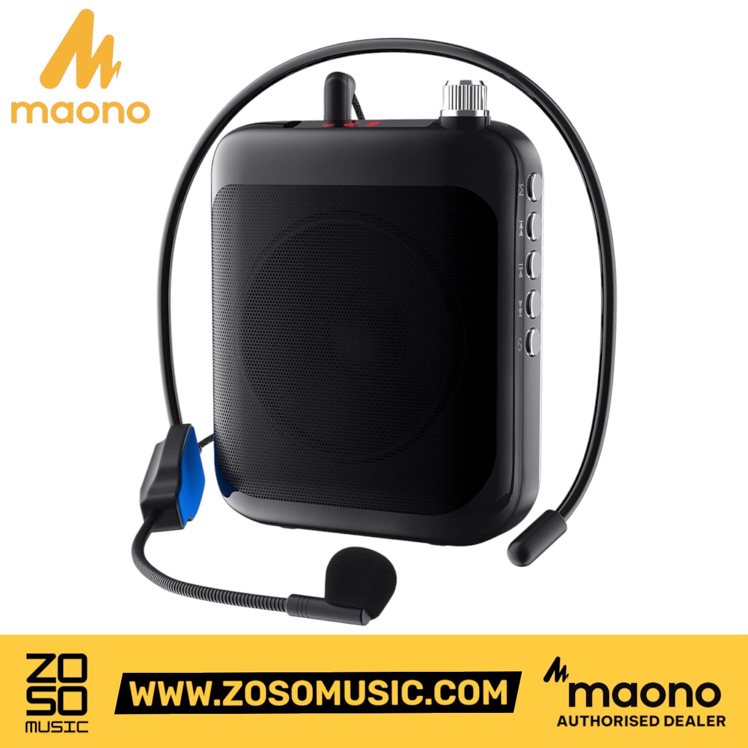 Zoso Music Maono AU-C01 portable black voice amplifier with wired headset microphone and waistband