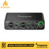 Zoso Music Maono PS22 audio interface with two XLR inputs, gain knobs, and output control in a black aluminum chassis.