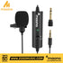 Zoso Music Maono AU-100R rechargeable lavalier microphone with foam windscreen, control module, and 6.35mm adapter